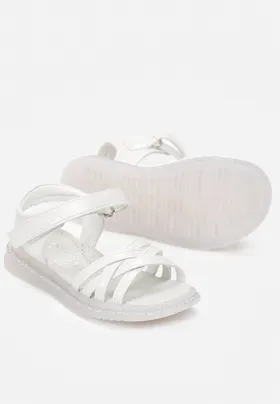 Białe Sandały na Brokatowej Podeszwie z Rzepem i Skórzaną Wkładką Mastida