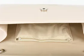 Ecru lakierowana damska torebka wieczorowa kopertówka BELTIMORE M78 ecru, kremowy