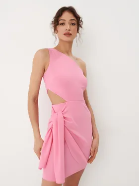 Sukienka mini na jedno ramię - Różowy