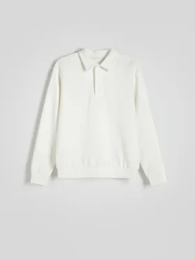 Bluza o prostym kroju, wykonana ze strukturalnej dzianiny z bawełną. - złamana biel