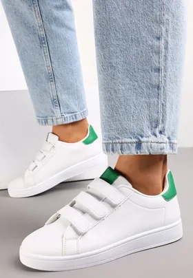 Biało-Zielone Sneakersy z Trzema Paskami na Rzep Liditra