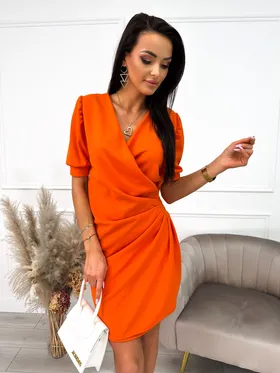 Pomarańczowa Kopertowa Sukienka
