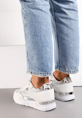 Białe Brokatowe Sneakersy z Metalicznymi Wstawkami Decima