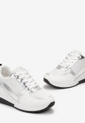 Białe Sneakersy na Niskiej Koturnie Sandrilla