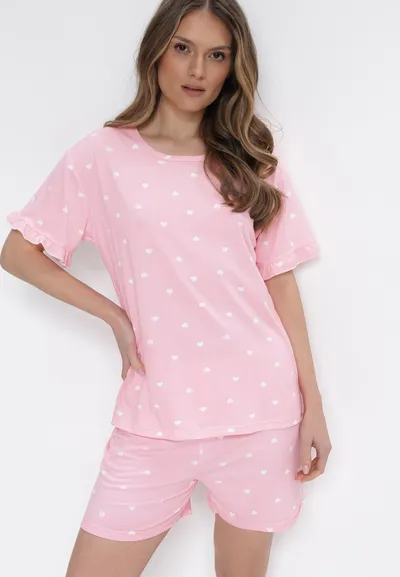 Born2be Różowy 2-częściowy Komplet Piżamowy z T-shirtem i Szortami Brionne