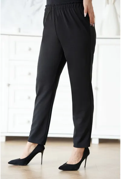 XL-ka Czarne eleganckie spodnie z szeroką nogawką - Angie