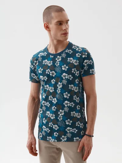 Top Secret T-shirt krótki rękaw męski z kwiatowym motywem