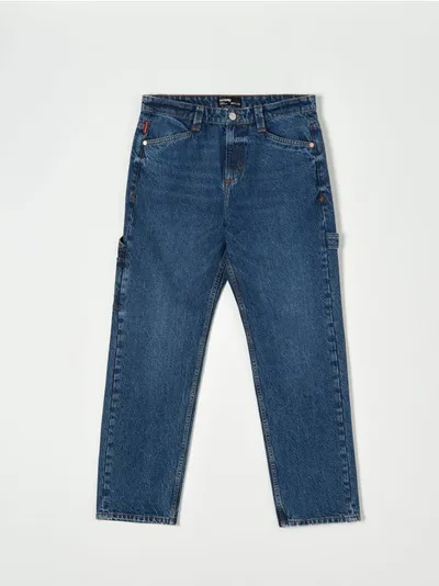 Sinsay Spodnie jeansowe o kroju loose z modnymi przetarciami, uszyte z bawełny. - niebieski