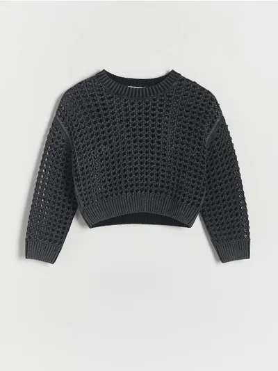 Reserved Sweter o prostym kroju, wykonany z połyskującej dzianiny z bawełną. - czarny