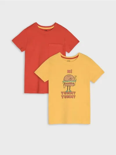 Sinsay Komplet dwóch wygodnych koszulek wykonanych z bawełnianej dzianiny. - żółty