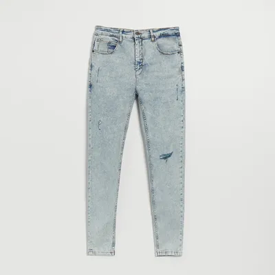 House Jasne jeansy skinny fit z przetarciami - Niebieski
