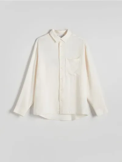 Reserved Koszula o swobodnym kroju, wykonana z tkaniny z lyocellem. - złamana biel