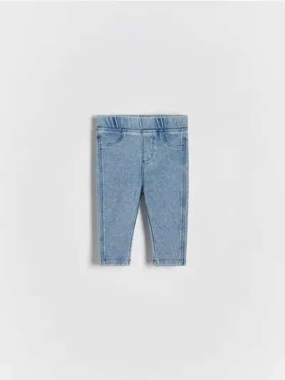 Reserved Spodnie typu jegginsy, wykonane z gładkiej dzianiny z bawełną i dodatkiem elastycznych włókien. - niebieski