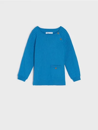Wygodny sweter o dopasowanym kroju, wykonany z miękkiej bawełanianej dzianiny. - niebieski
