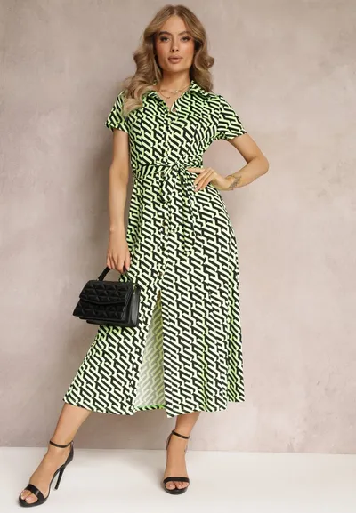 Renee Zielona Rozkloszowana Sukienka Midi w Koszulowym Stylu Emerrisa