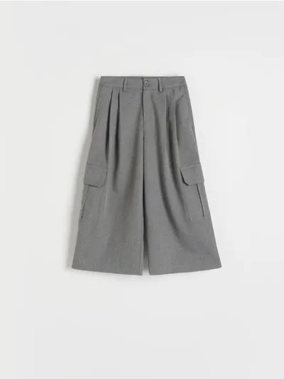 Reserved Spodnie typu wide leg, wykonane z tkaniny z wiskozą. - ciemnoszary