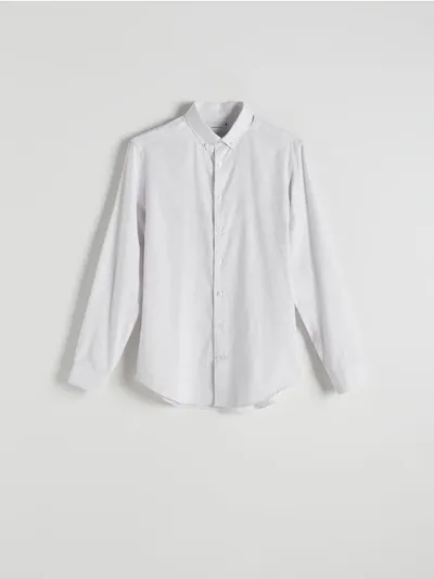 Reserved Koszula o dopasowanym kroju, wykonana z tkaniny z domieszką lnu. - jasnoszary