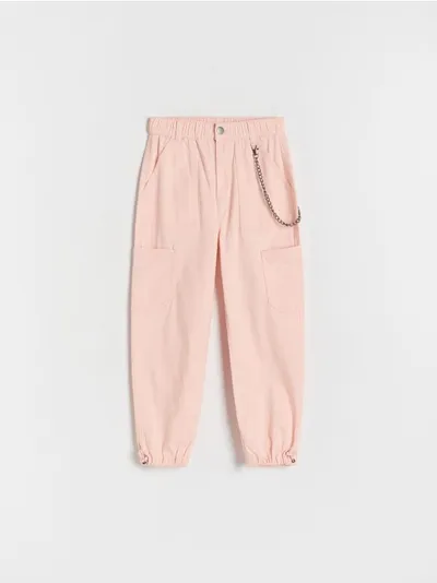 Reserved Spodnie typu jogger, wykonane z bawełnianej tkaniny. - koralowy