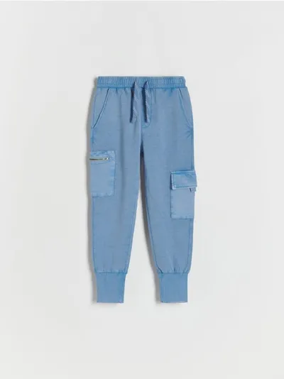 Reserved Dresowe spodnie typu jogger, wykonane ze strukturalnej, bawełnianej dzianiny. - niebieski