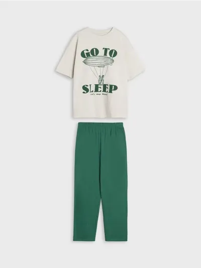 Sinsay Wygodna piżama wykonana z bawełnianej dzianiny. - zielony