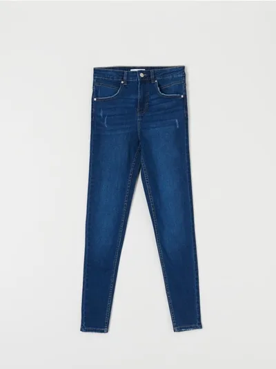 Sinsay Spodnie jeansowe skinny wykonane z bawełny z domieszką elastycznych włókien. - granatowy