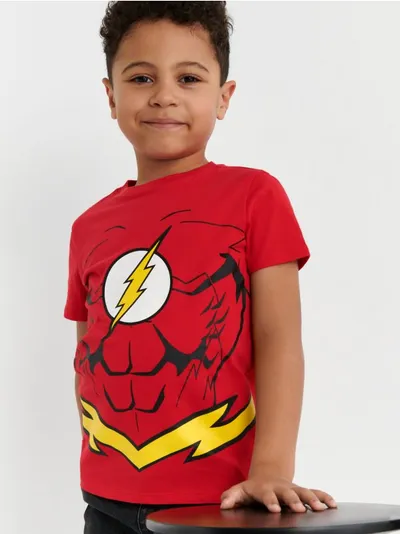 Sinsay Wygodna, bawełniana koszulka z motywem Flasha. - czerwony