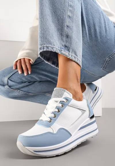 Renee Niebieskie Sneakersy na Niskiej Platformie ze Wstawkami Brokatowymi Gwenoa