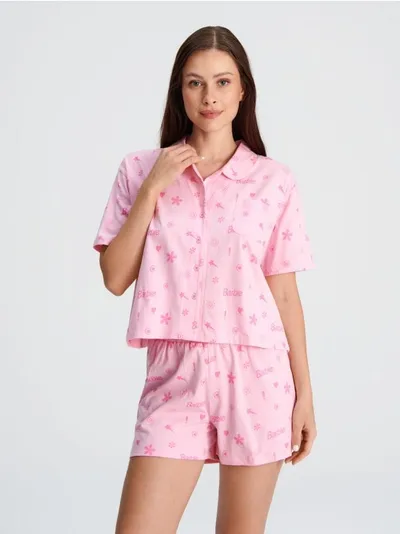 Sinsay Dwuczęściowa piżama z nadrukiem Barbie, wykonana z przyjemnej w dotyku bawełny. - różowy