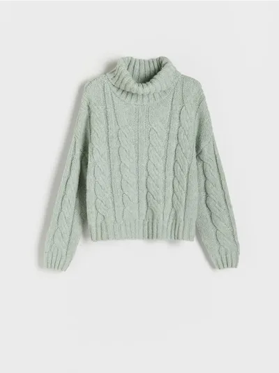 Reserved Sweter o swobodnym kroju, wykonany z miękkiej dzianiny z ozdobnym splotem. - jasnozielony