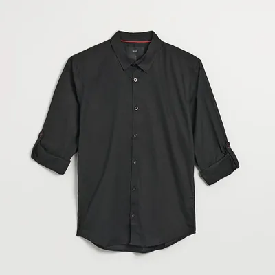 House Czarna koszula regular fit z podwijanym rękawem - Czarny