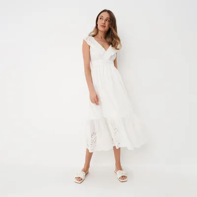 Mohito Bawełniana sukienka midi - Biały