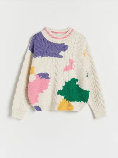 Reserved Sweter o prostym fasonie, wykonany ze wzorzystej dzianiny. - wielobarwny