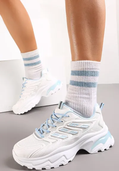 Renee Biało-Niebieskie Sneakersy na Masywnej Podeszwie Zdobione Kolorowymi Wstawkami Farete