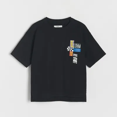 Reserved Bawełniany t-shirt z aplikacją - Czarny