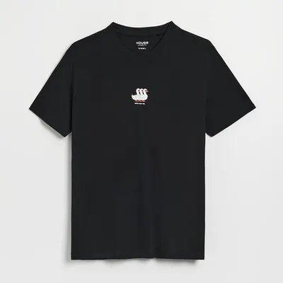 House Czarna koszulka z nadrukiem - Czarny