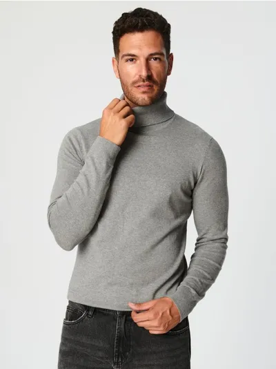 Sinsay Dopasowany sweter z golfem uszyty z bawełny z domieszką wytrzymałego materiału. - szary
