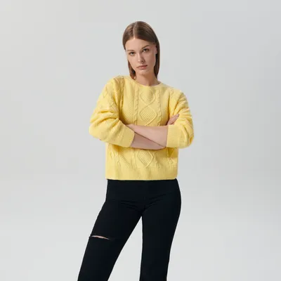 Sinsay Sweter z ozdobnym splotem - Żółty