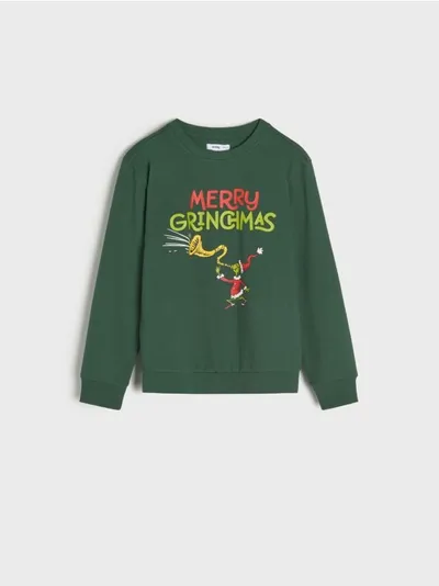 Sinsay Wygodna i ciepła bluza z świątecznym nadrukiem Grincha. - zielony