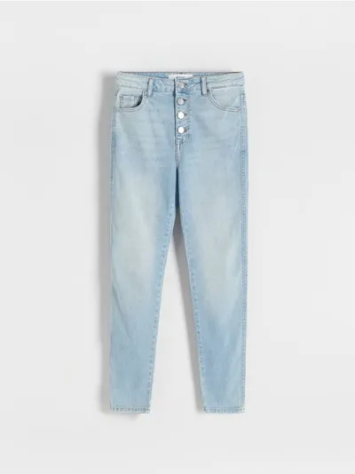 Reserved Jeansy typu slim, wykonane z bawełnianej tkaniny. - niebieski