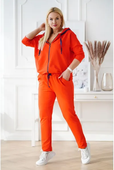 XL-ka Pomarańczowy dres plus size z rozpinaną bluzą - zestaw - COURTNEY