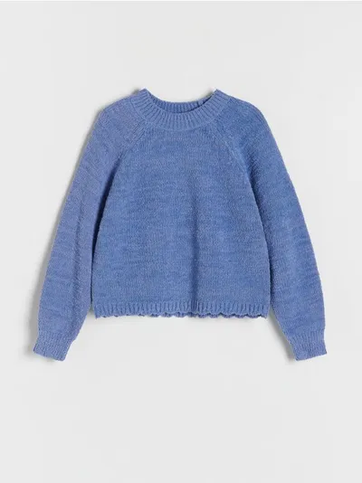 Reserved Sweter o swobodnym kroju, wykonany z dzianiny z bawełną. - niebieski