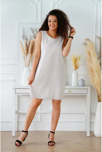 XL-ka Szaro-beżowa sukienka na szerokie ramiączka - Indila