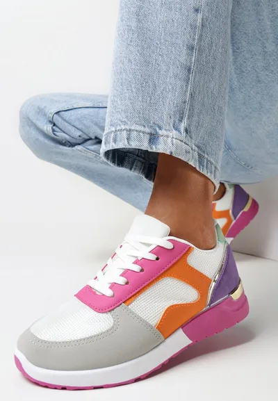 Born2be Wielokolorowe Sneakersy z Kolorowymi Naszywkami i Błyszczącymi Lamówkami Aihara
