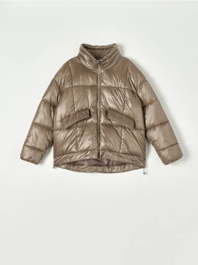 Sinsay Błyszcząca kurtka ze stójką wykonana z pikowanego materiału. - brązowy