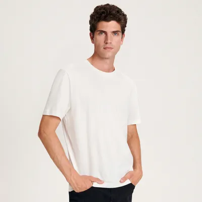 Reserved T-shirt regular z domieszką jedwabiu - Biały