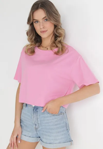 Sinsay Różowy Krótki T-shirt Oversize Lilu