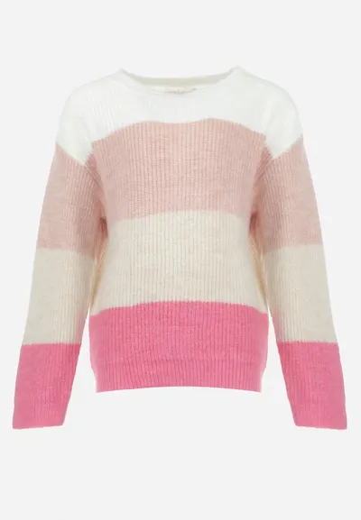 Born2be Biało-Różowy Sweter w Paski Tinyiko