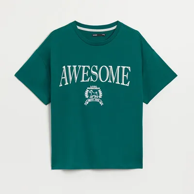 House Luźna koszulka nadrukiem Awesome beżowa - Khaki