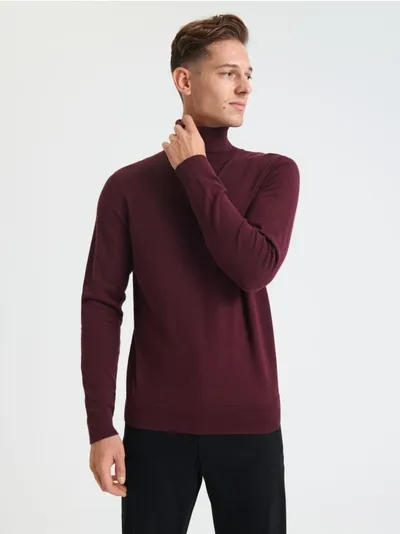 Sinsay Dopasowany sweter z golfem uszyty z bawełny z domieszką wytrzymałego materiału. - czerwony