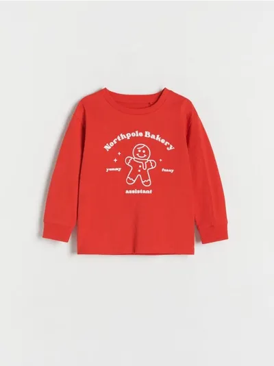 Reserved Koszulka typu longsleeve, wykonana z przyjemnej w dotyku, bawełnianej dzianiny. - czerwony
